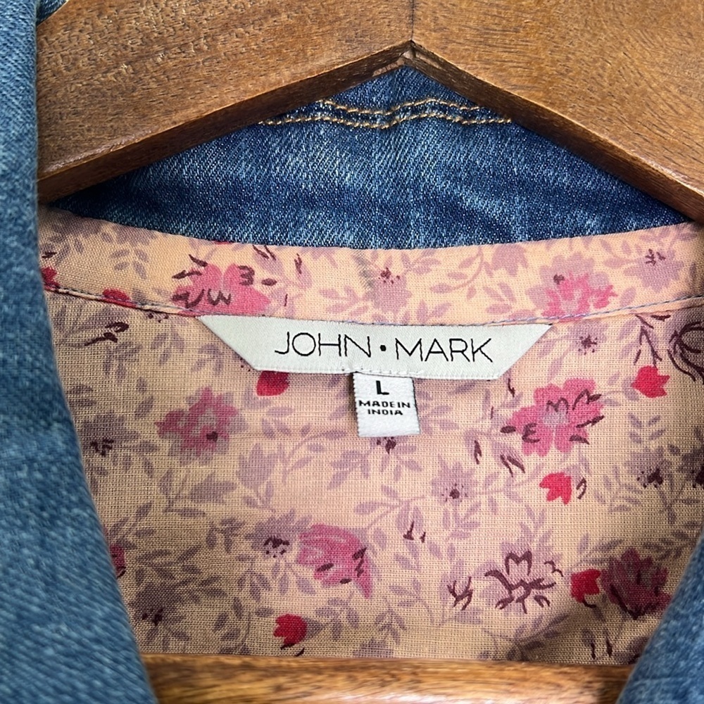 John Mark - Patch Print And Embroidered Floral Sleeveless Denim Button Up Vest L - Picture 9 of 13